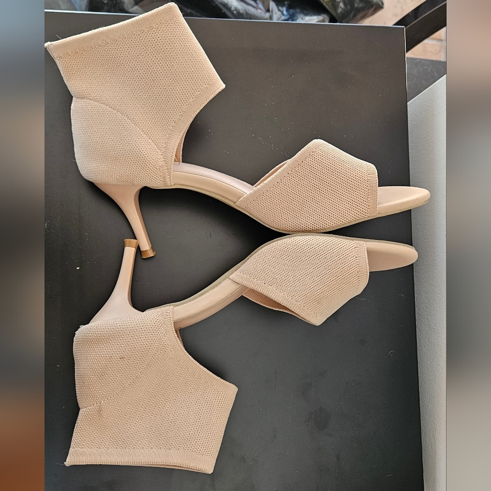 Newbella Nude Knit Stretch Ankle Strap Heels - Picture 3 of 8